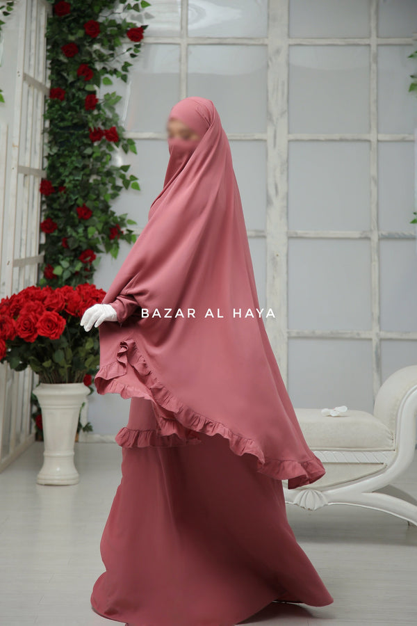 Ibadah Raspberry Pink Two-piece Jilbab with Skirt, Haj, Umrah Garment & Prayer Set