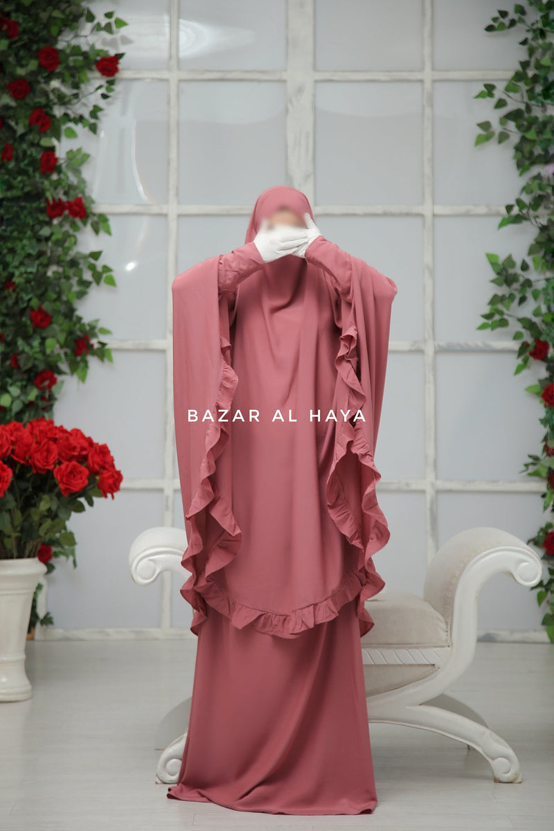 Ibadah Raspberry Pink Two-piece Jilbab with Skirt, Haj, Umrah Garment & Prayer Set