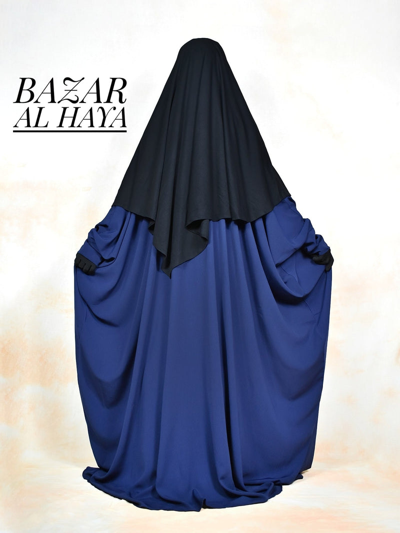 Navy Faraasha Butterfly Wide Abaya - Silk Crepe