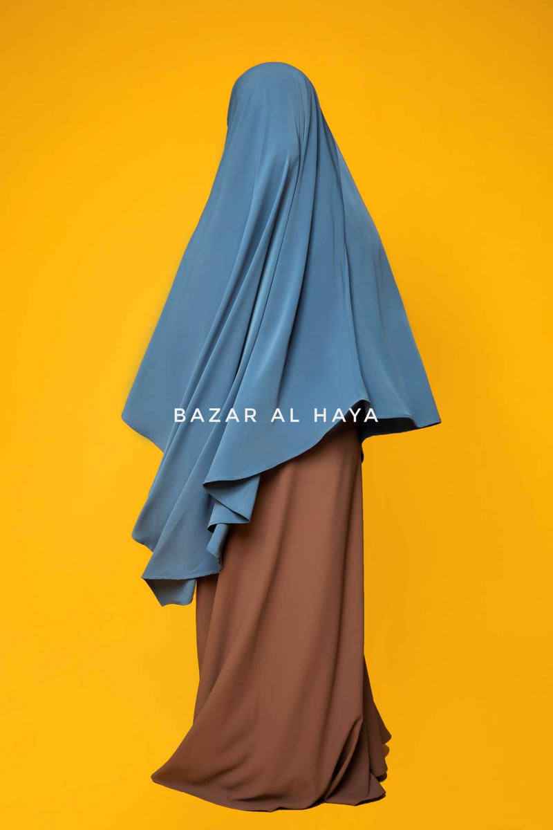 Mubarak Diamond Khimar In Steel Blue - Nida Extra Long