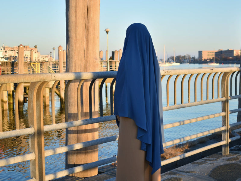 Mubarak Diamond Khimar In Steel Blue - Nida Extra Long