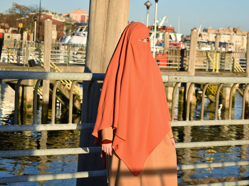 Orange Peach Long Mubarak Diamond Khimar - Nida Extra Long