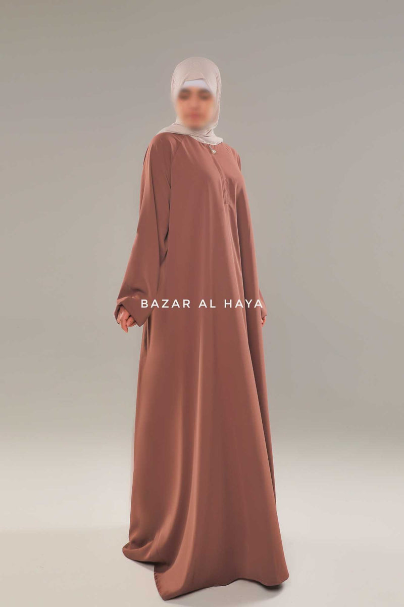 Taupe Rose Salam 2 Abaya - Comfy Style Front Zipper - Nida