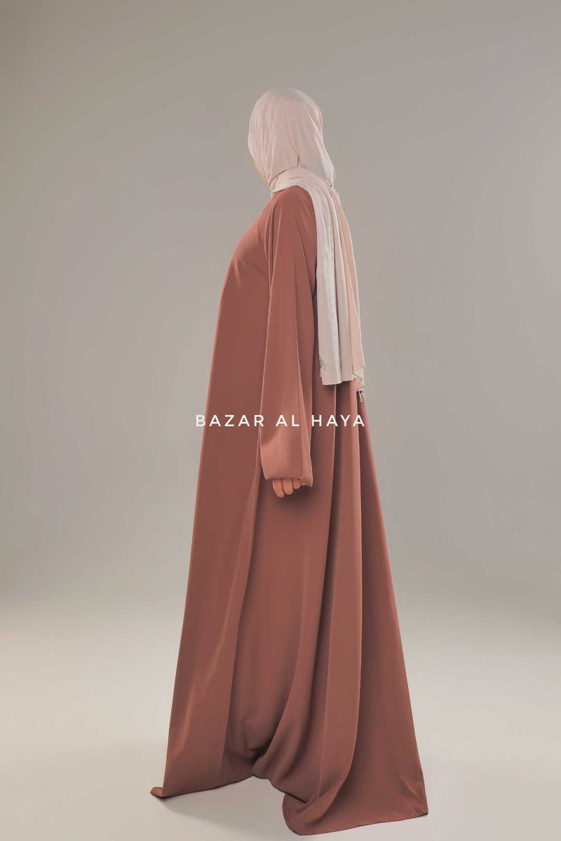 Taupe Rose Salam 2 Abaya - Comfy Style Front Zipper - Nida