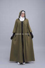 Kalina Dark Olive Hooded Abaya Dress With Pockets - Soft Crepe Cotton