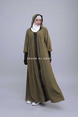 Kalina Dark Olive Hooded Abaya Dress With Pockets - Soft Crepe Cotton