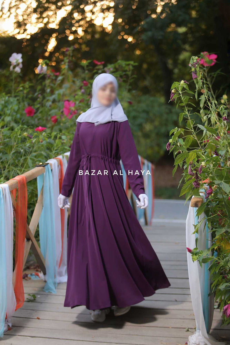 Purple Salam 3 Belted Abaya Dress - Front Zipper & Zipper Sleeves - Nida