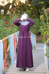 Purple Salam 3 Belted Abaya Dress - Front Zipper & Zipper Sleeves - Nida