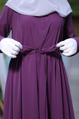 Purple Salam 3 Belted Abaya Dress - Front Zipper & Zipper Sleeves - Nida