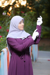 Purple Salam 3 Belted Abaya Dress - Front Zipper & Zipper Sleeves - Nida