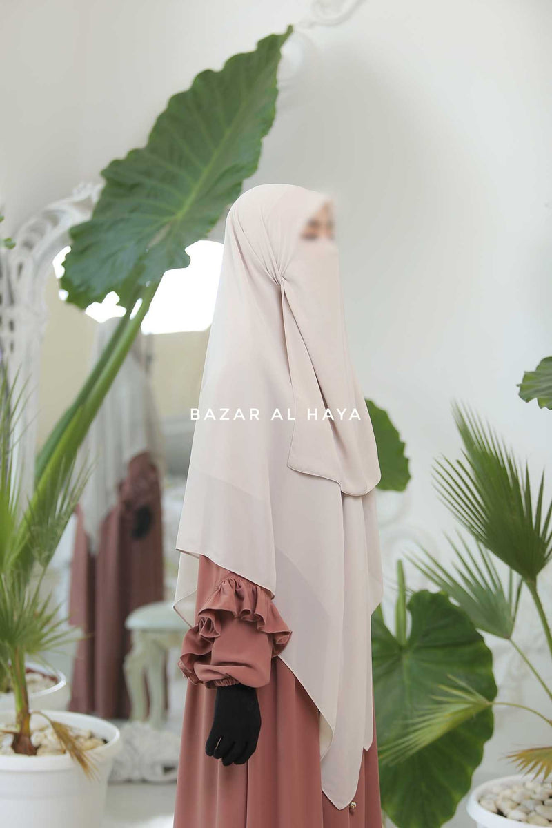 Creme Beige Square Scarf With Half Niqab Set - Super Breathable