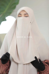 Creme Beige Square Scarf With Half Niqab Set - Super Breathable