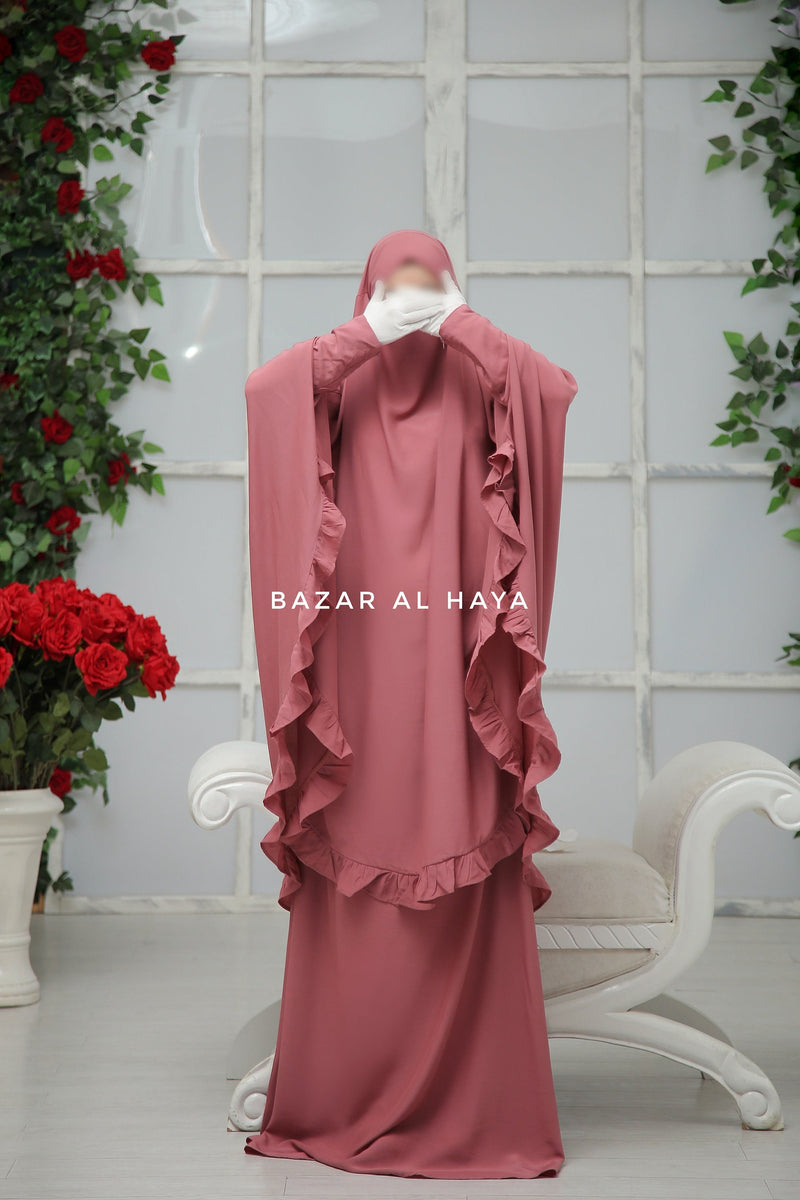 Ibadah Raspberry Pink Two-piece Jilbab with Skirt, Haj, Umrah Garment & Prayer Set