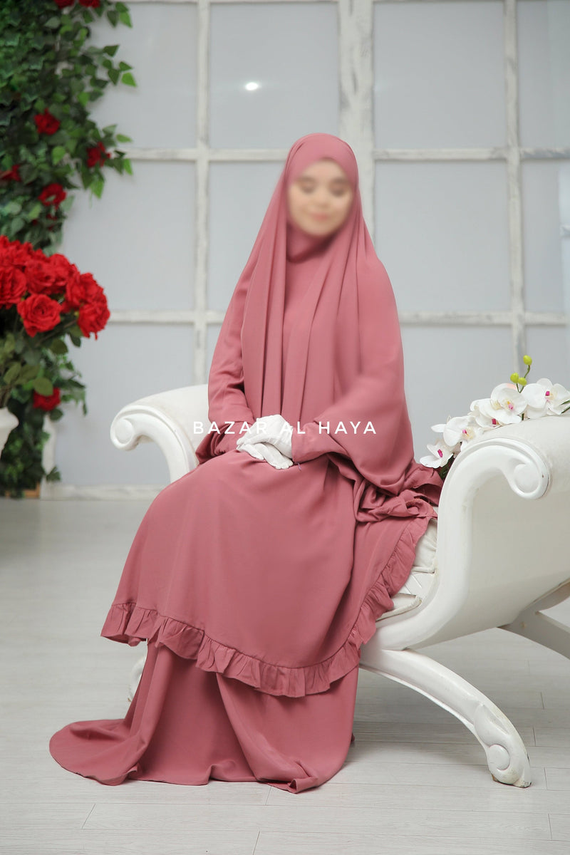 Ibadah Raspberry Pink Two-piece Jilbab with Skirt, Haj, Umrah Garment & Prayer Set